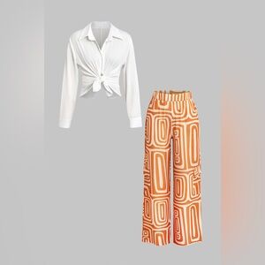 MICAS Bold Orange Patterned Wide Leg Pants